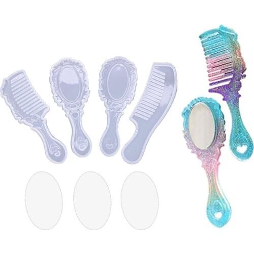 4 Styles DIY Comb Mirror Resin Molds Kit Mirror Hair Comb Craft Silicone Molds