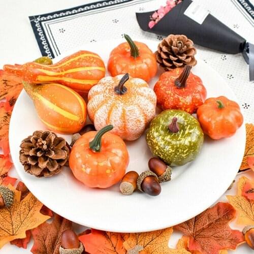 50/166PCS Autumn Harvest Halloween Pumpkins Set Artificial Maple Leaf Pine Cones Acorn Food Ornaments Thanksgiving Home Decor