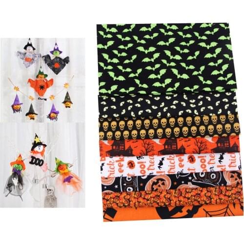 8Pcs 100% Cotton Fabric Cat Owl Oumpkin Skulls Halloween Decors for DIY Sewing Cotton Cloth Material By the Yard Washable 25cm