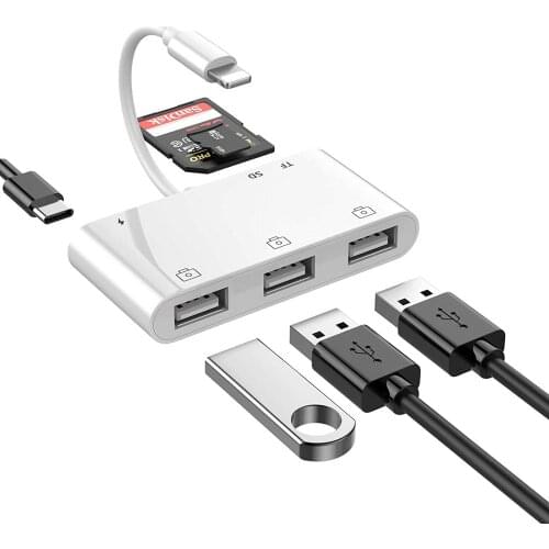 3 USB OTG Camera Adapters For iPhone 8-12 iOS 14 Converter SD / TF / USB 6-in-1 OTG Card Reader Adapter For Lightning OTGAdapter