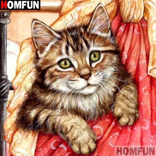 HOMFUN DIY 5D Diamond Painting "Animal cat" Full Diamond Embroidery Sale Picture Of Rhinestones For Festival Gifts A15328