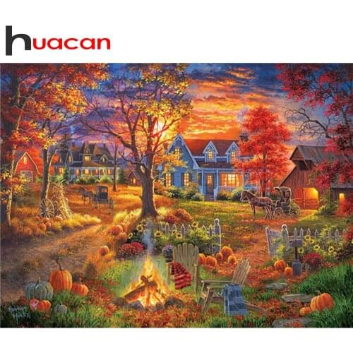 Huacan Diamond Embroidery Mosaic Full Landscape House 5D DIY Diamond Painting Fall Picture Of Rhinestones Decoration Home
