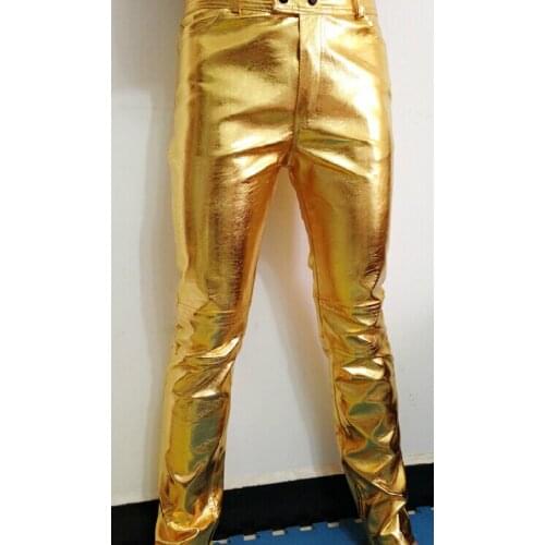Plus Size Pants Mens Fashion Hair Stylist Nightclub Singer Dj Gold Silver Slim Pu Leather Pants Men Trousers Costumes Clothing