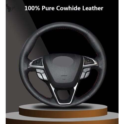 Steering Wheel Cover Black Genuine Leather Car Steering Wheel Cover For Ford Fusion Mondeo 2013 2014 EDGE 2015 2016