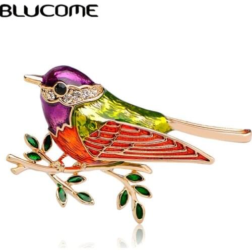 ONEINSPIRATION Colorful Enamel Bird Branches Brooches Kids Lady Corsage Clip Suit Scarf Dress Decoration Gold Color Jewelry Pin