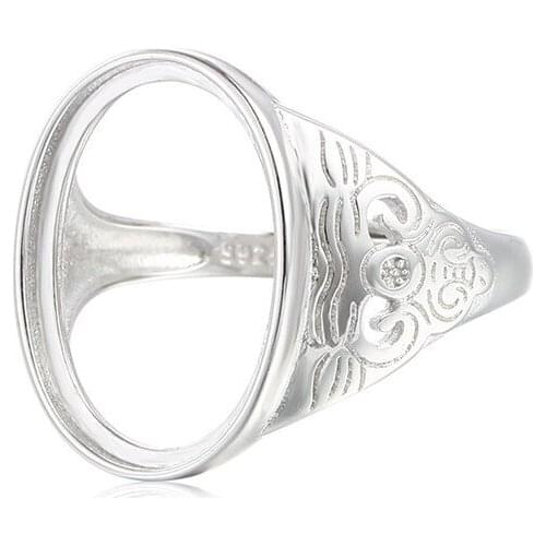 Mens Ring Base for 13x18mm Oval Cabochons Ring Setting White Gold Plated 925 Silver Adjustable Ring Blank SR0203