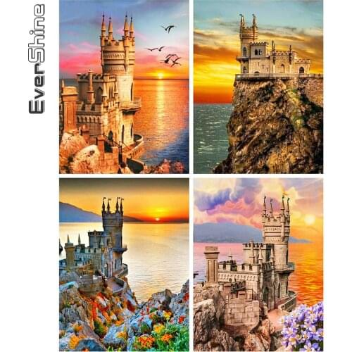Evershine Diamond Painting Sunset Rhinestone Picture Diamond Mosaic Lighthouse Full Square Round Drill Landscape Home Decor