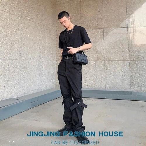 S-6XL!!The new spring and autumn casual style of 2021 black button strap pants men sags loose all-match suit casual pants