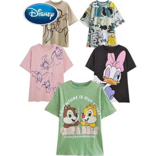 Disney T-Shirt Mickey Mouse Winnie the Pooh Bear Bambi Peter Pan Fairies Daisy Duck Dumbo Cartoon Print Women Cotton Tee Tops