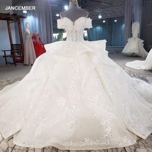 HTL2030 Luxurious Deep Sexy V-Neck Crystal Beading Sequined Wedding Dress 2021 For Woman Ball Gowns Short Sleeve