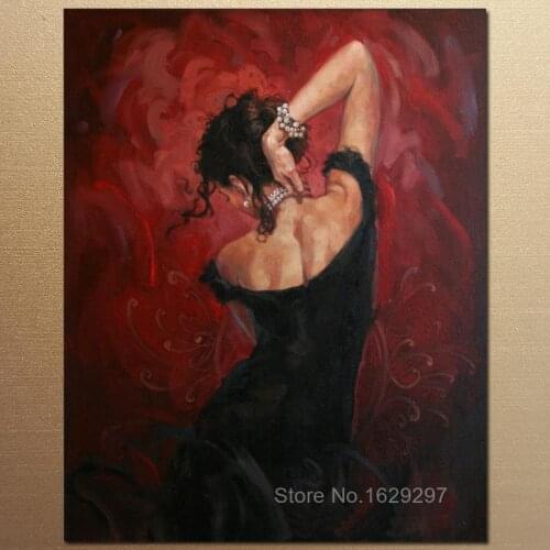 Canvas art oil women portrait painting Flamenco Spanish Dancer in Black impressionist artwork for bedroom decor