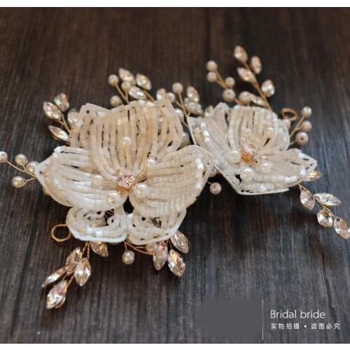1 PC Korean handmade bride barrette wedding side flower hair ornaments pure elegant beige wedding hair accessories wholesale