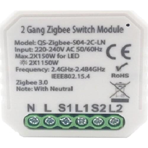 HOT-Tuya Zigbee 3.0 Smart Switch Module with Neutral Eu 220V 2 Way Wireless Light Switch Compatible Alexa Google Home