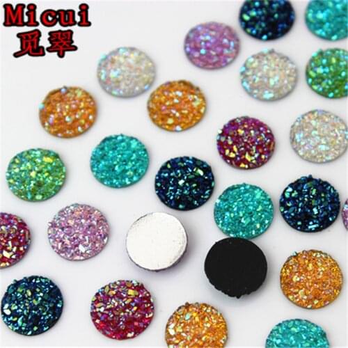 Micui 100pcs 10mm AB Color Bling Convex surface Ore Round Flatback Resin Rhinestone Ornaments DIY Wedding Appliques Craft MC649