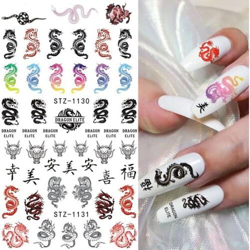 Dragon Snake Nail Sticker Chinese Style Nail Water Transfer Slider Abstract New Year Character Decal Manicure SASTZ1114-1137-1