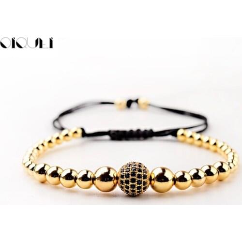 OIQUEI Luxury Gold Copper Charm Macrame Bracelets Male Cubic Zirconia Disco Ball Rope Chain Braided Bracelet Hommes Men Jewelry