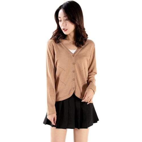 QRWR 2020 Autumn Knitted Cardigan Fasion V Neck Slim Fit Long Sleeve Knitted Korean Basic Single Breastde Sweater Women