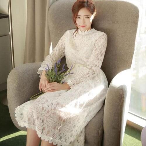 Autumn Summer New Full Lace Closed Waist Render Even Clos Dresses White 2020 Mori Girls Hollow Out Dress WF316