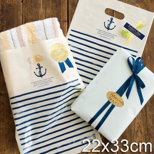 Plastic Gift Bags, Plastic shopping bags "blue stripe Anchor printing" 22x32cm 100pcs/lot