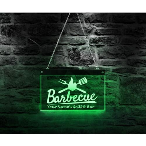Custom Your Name Grill Bar Barbecue BBQ LED Lighting Neon Sign Chef Gift Multi-color Hanging Sign Roast Meat Shop Business Sign