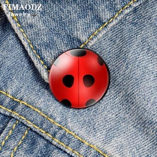 FIMAODZ Cute Insect Ladybird Brooch Lapel Pins Lovely Pattern Cartoon Cat Pet Paw Glass Round Badge Pin Fashion Gift for Kids