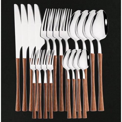 Tableware Glossy Wood Silver Dinnerware Set Stainless Steel Western Food Silverware Knife Fork Teaspoon Flatware Cutlery Set