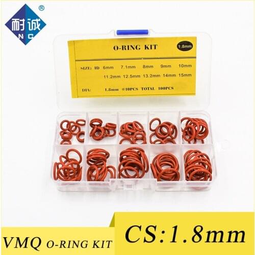 Thickness 1.8 mm Red Silicon Ring Silicone / VMQ O Ring Seal Rubber Seal O-Ring Washer Set