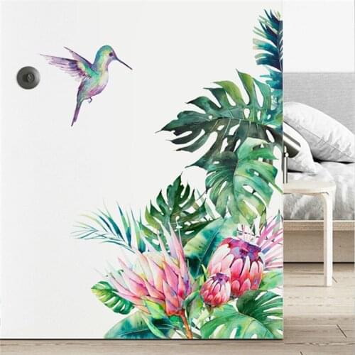 Tropical Leaves Flowers Bird Wall Stickers Bedroom Living Room Decoration Mural Home Decor Decals Removable Stickers Wallpaper