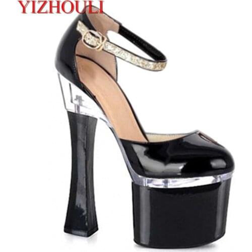 18cm super high heel heel wine glass and artificial leather shoes flash powder buckle with a large size of womens Dance Shoes