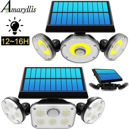 Solar Motion Lights Outdoor 3 Heads Solar Lamp Waterproof Solar Flood Light 270°Adjustable Lighting For Garden Garage Yard Wall