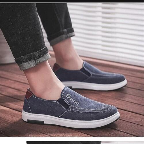 Spring New Mens Casual Shoes Comfortable Trend Student Board Shoes Breathable Lazy Driving Shoes Non-Slip Pedal Canvas Shoes