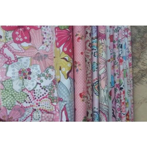 YY DIY Pretty 12pcs Romantic Pink Color Flower Cartoon Printed Cotton Poplin Fabric Bundle