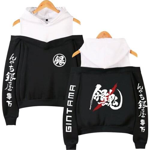 Gintama Hoodie Cartoon Anime Hoodies Sweatshirt Sakata Gintoki Letter Off Shoulder Top Cute Clothes Woman Japanese Korean Style