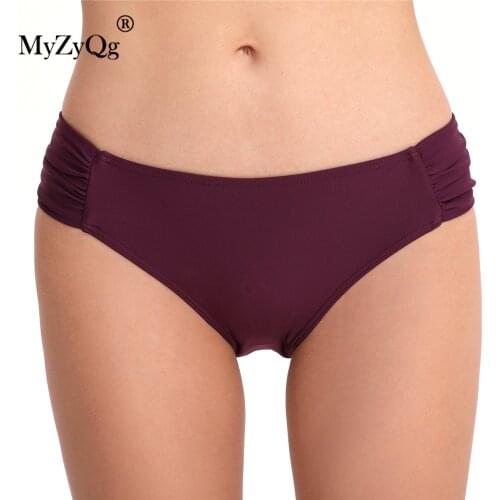 Large Size Women Elastic Pleated Low Waist Swimming Bottom Beach Briefs Tankini Swimwear Swimsuit Beachwear Separates