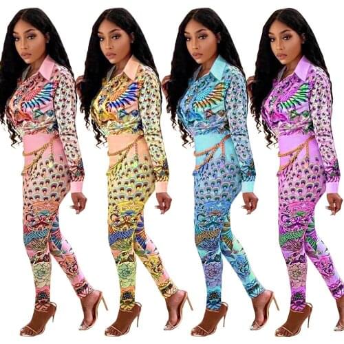 Women Professional Formal Suit Long Sleeve Turn-down Collar Single-breasted Tops High Waist Chains Skinny Pencial Pants 2pc Set