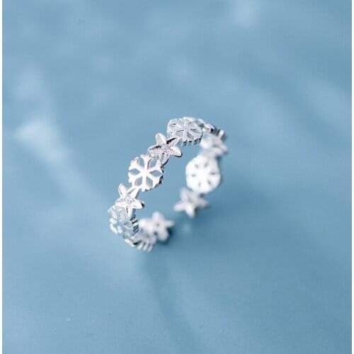 MloveAcc Solid 925 Sterling Silver Hollow Flower Ring Jewelry Women Fashion Silver Finger Rings