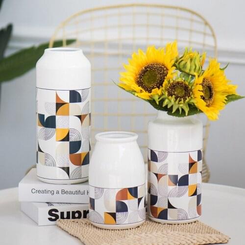 1pc Colorful Flower Vase Geometric Vase Modern Hydroponic White Ceramic Container Water Planting Pot Home Wedding Decor