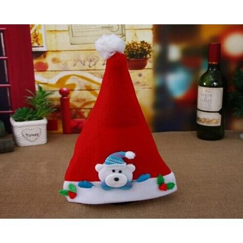 100pcs Red doll Christmas Ornaments Decoration Christmas Hats Santa Cap Children Women Men Boys Girls Cap For Christmas Party