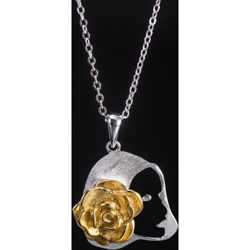 925 Silver Loveable Rose Girl Necklace Female Fashionista Hollow Portrait Pendant Personality Jewelry Gives Friends