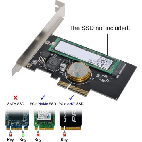 Xiwai M.2 NGFF M Key SSD Nvme Card to PCI-E 3.0 x4 Adapter PCI Express with Power Failure Protection 4.0F Super Capacitor