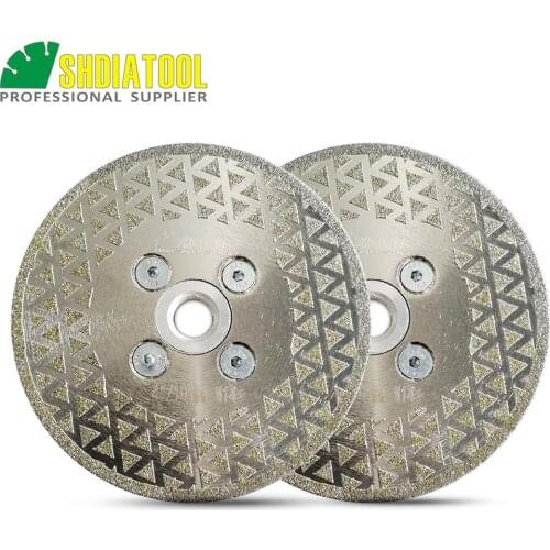 SHDIATOOL 2pcs 4" Electroplated diamond grinding disc M14 flange Granite marble Single side coated diamond saw blade marble