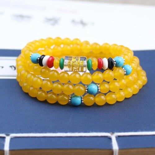 Natural Crystal Topaz Bracelet 108 Buddha Beads Bracelet