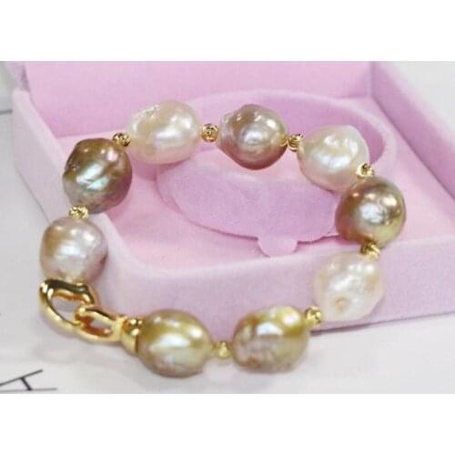 Elegant 12-13mm south sea multicolor pearl bracelet 7.5-8inch925s