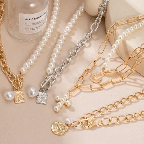 Fashion Multilayer Pearl Crocss Chokers Necklace For Women Vintage Bohemian Female Chain Metal Coin Necklaces 2021 Trend Jewelry