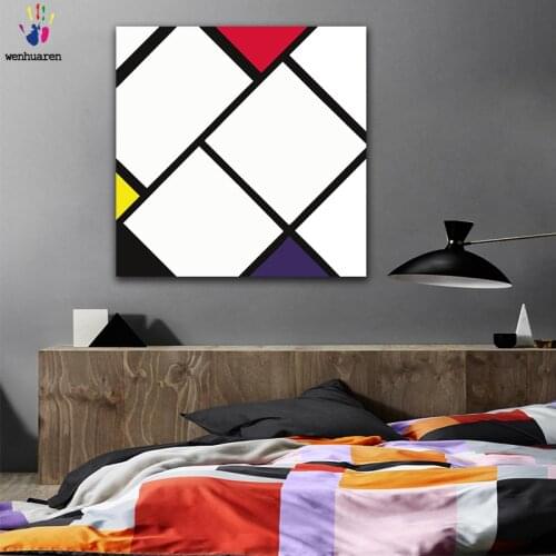 DIY colorings pictures by numbers with colors Mondrian color block plaid picture drawing painting by numbers framed