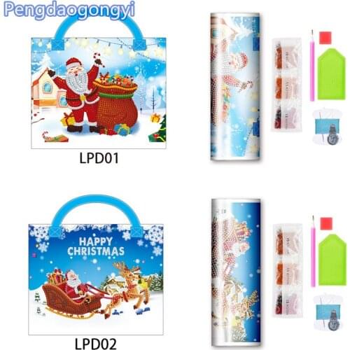 DIY Round Diamond Painting Christmas Elements Handbag Embroidery Tote Bag Santa Claus Pattern Childrens Gifts Candy Pakage Bag