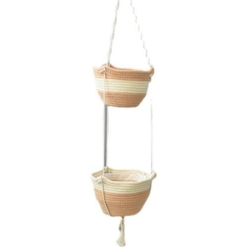 Double-Layer Hanging Basket Flower Pot Cotton Rope Woven Flower Basket Hanging Pot Cotton And Linen Round Woven Basket