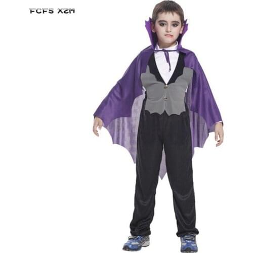 Purple Scary Boys Vampire Cloak Cosplay Kids Children Halloween Dracula Costumes Carnival Purim Parade Masquerade party dress