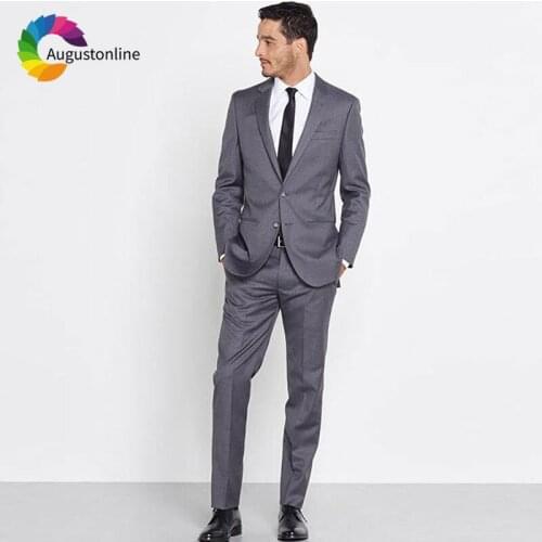 Custom Made Business Grey Men Suits Wedding Prom Wear Best Man Blazer Terno Masculino Slim Fit Groom Tuxedo Jacket Pants 2 Piece