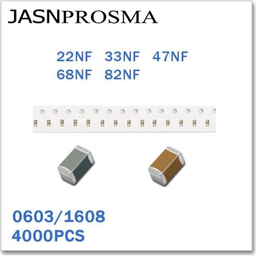 JASNPROSMA 4000PCS 0603 1608 X7R RoHS 50V 10% 22NF 33NF 47NF 68NF SMD High quality Capacitor K B New goods 223 333 473 683 823